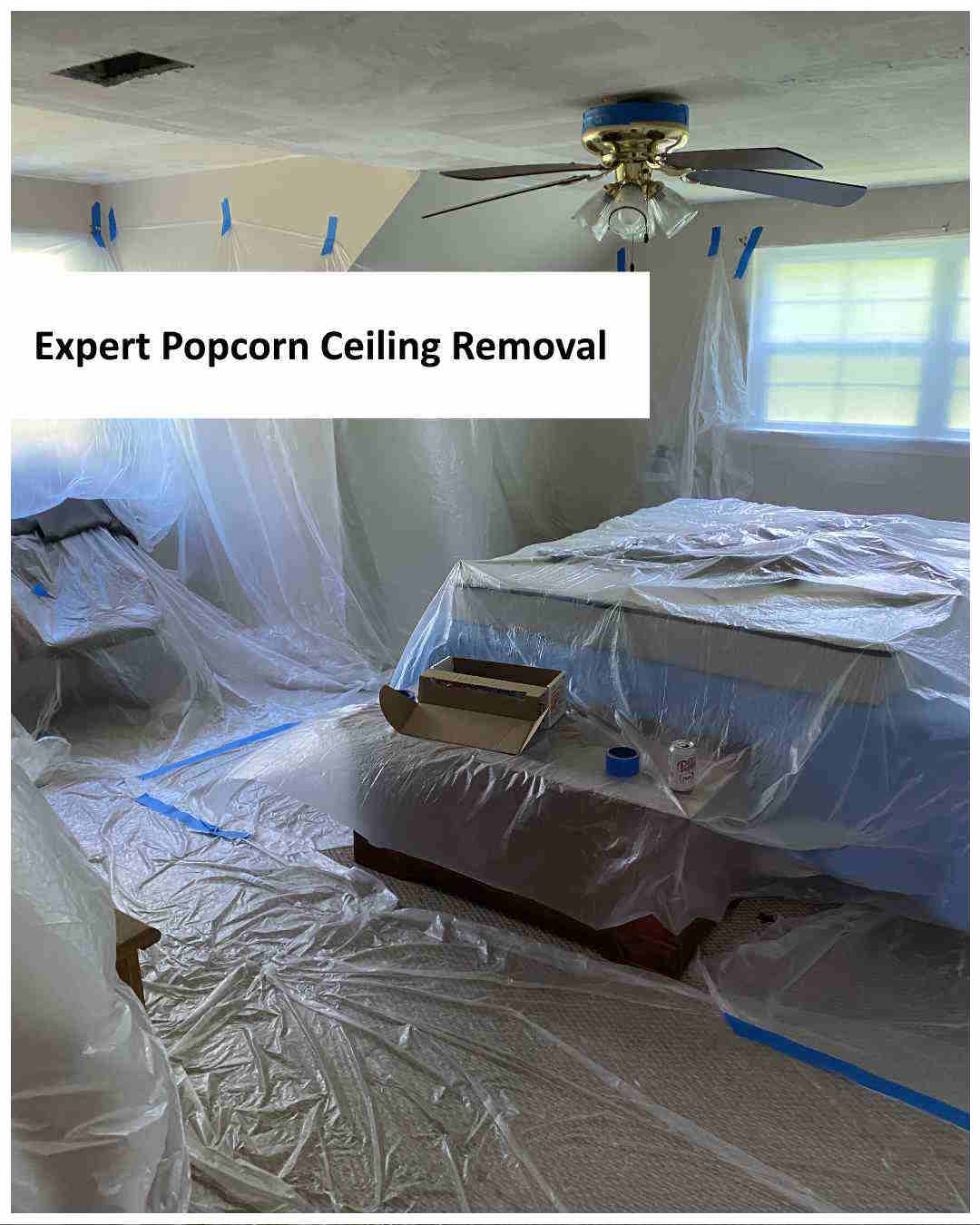 Professional prep work for popcorn ceiling removal in Baton Rouge
